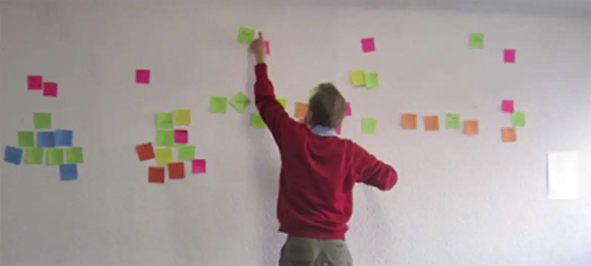 Neil putting postits on the wall