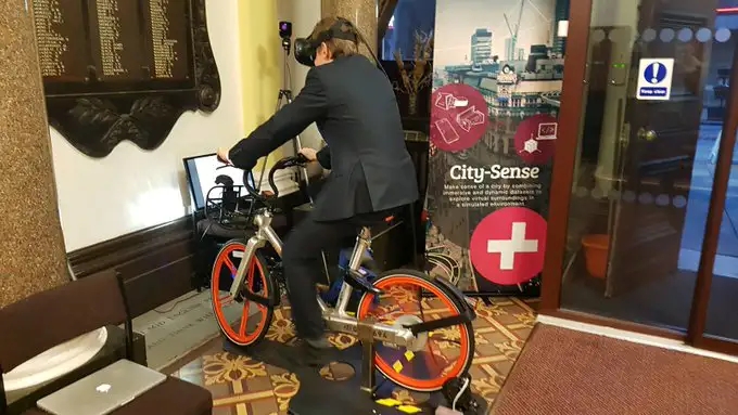 Testing out VR bicycle
